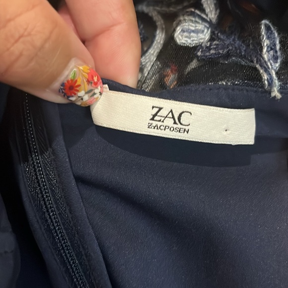 Zac Posen Blue Floral Embroidered Mesh Collar Dress - Picture 10 of 14